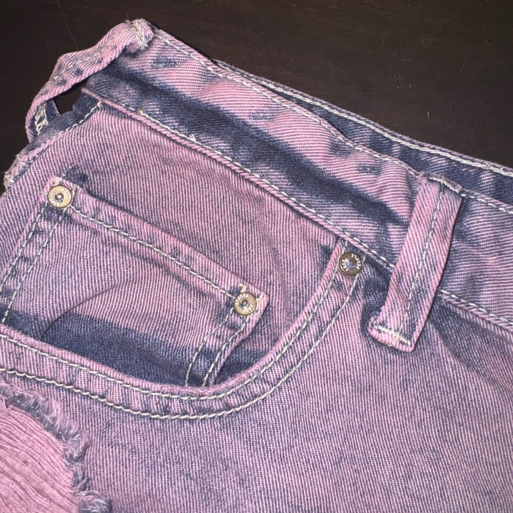 Free People We The Free Distressed Denim Cutoff Shorts Pink Purple Acid Wash 30 - Picture 5 of 6